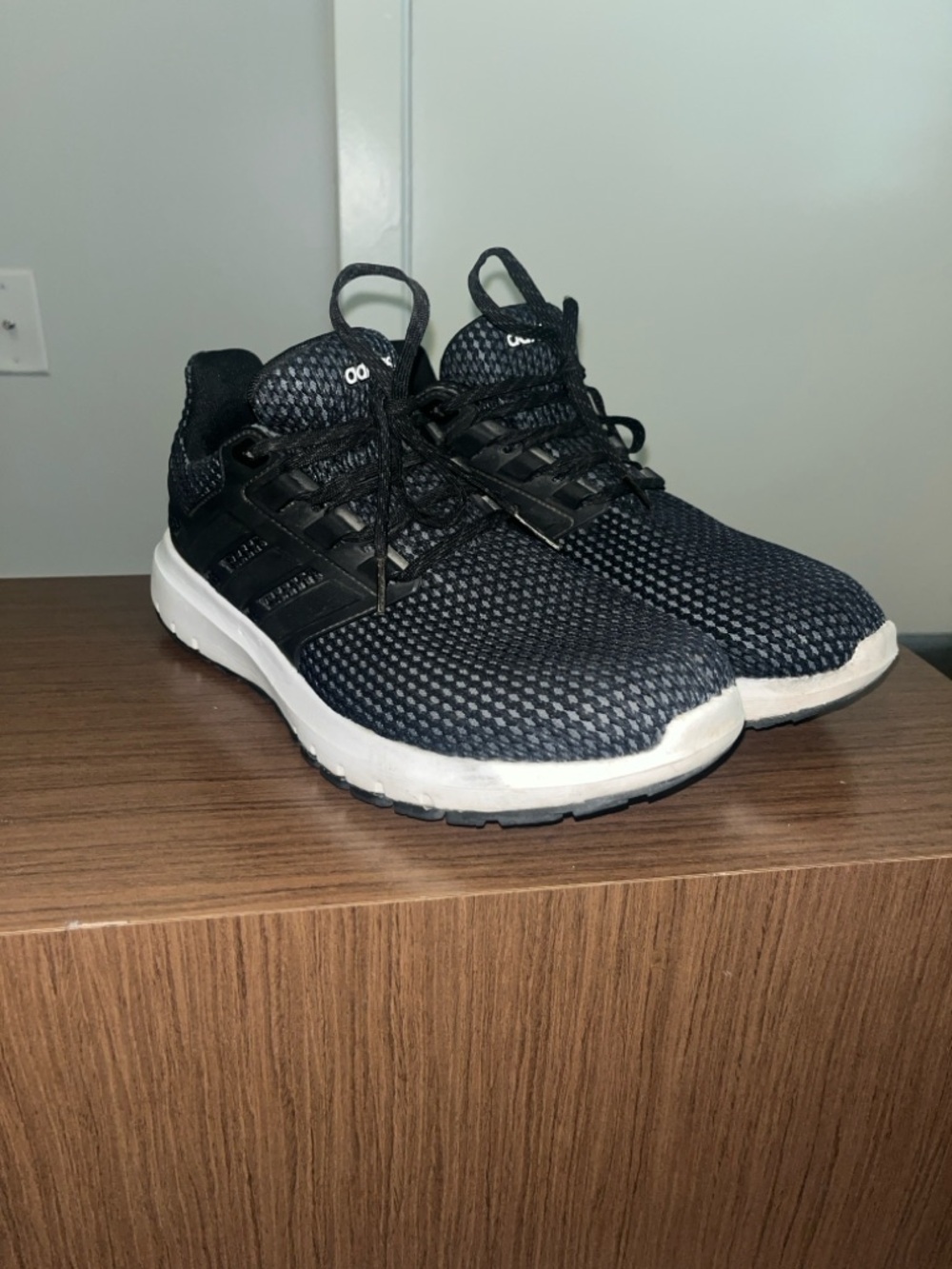 adidas Men's Black Knit Athletic Sneakers with White Sole